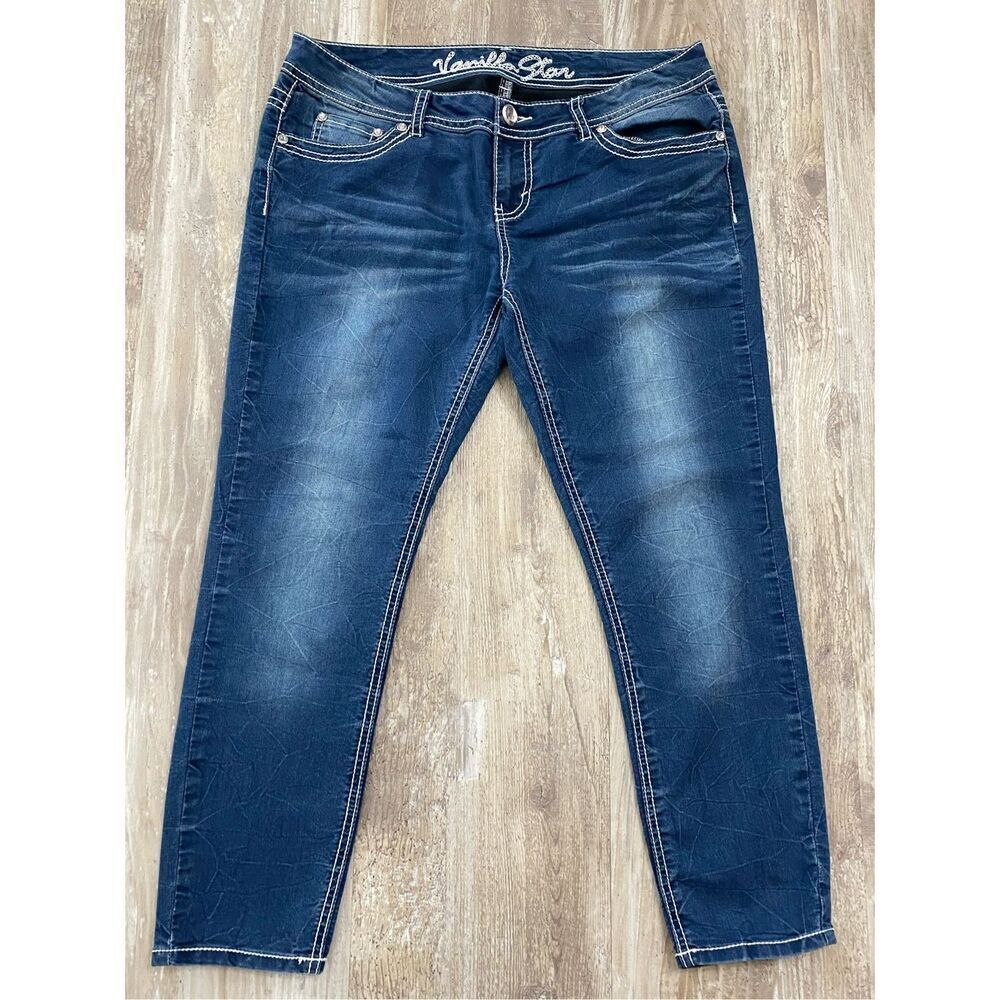 Vanilla Star Jeans Low Rise Stretchy Cropped Whiskering Women’s Juniors Sz 11